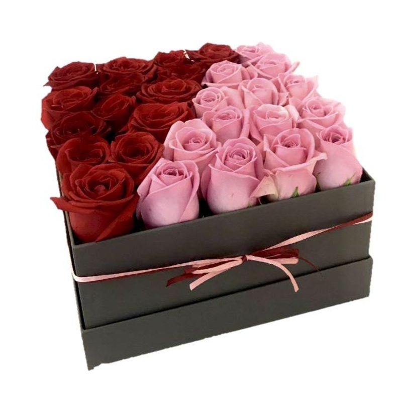 Pink & Red Roses Box-Small (9  stems) & Regular (16  stems) & Extra Large (25  stems) & Luxury (36  stems) & Glamour (49  stems) & Exclusive Glamour (64  stems) & Premium (81 stems) & Premium Extra (100  stems) & Posh (144 stems)-Square Box & Hat Box & He