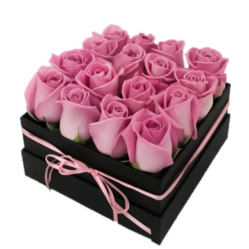 Pink Roses Signature Box-Medium ( 9 stems) & Large (16 stems) & Luxury (25 stems) & Glamour (36 stems) & Exclusive Glamour (49 stems) & Premium (64 stems) & Premium Extra (81 stems) & Posh (100 stems)-Square Box & Hat Box & Heart Box-BLACK BOX & CREAM BOX