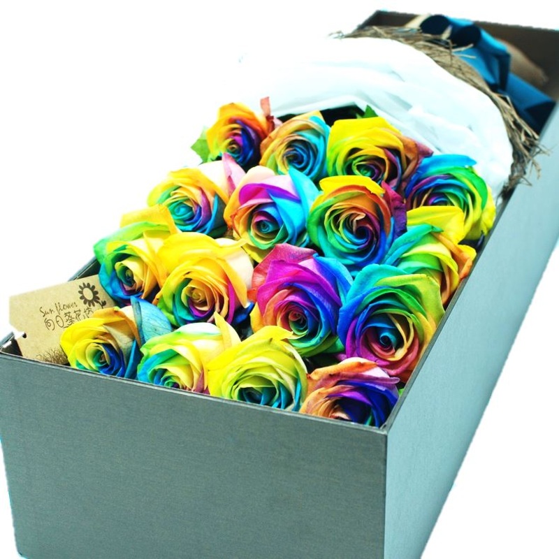 Rainbow Roses Luxury Box-10 stems & 12 stems & 16 stems & 20 stems & 24 stems & 36 stems-Grey & Cream & Red & Black