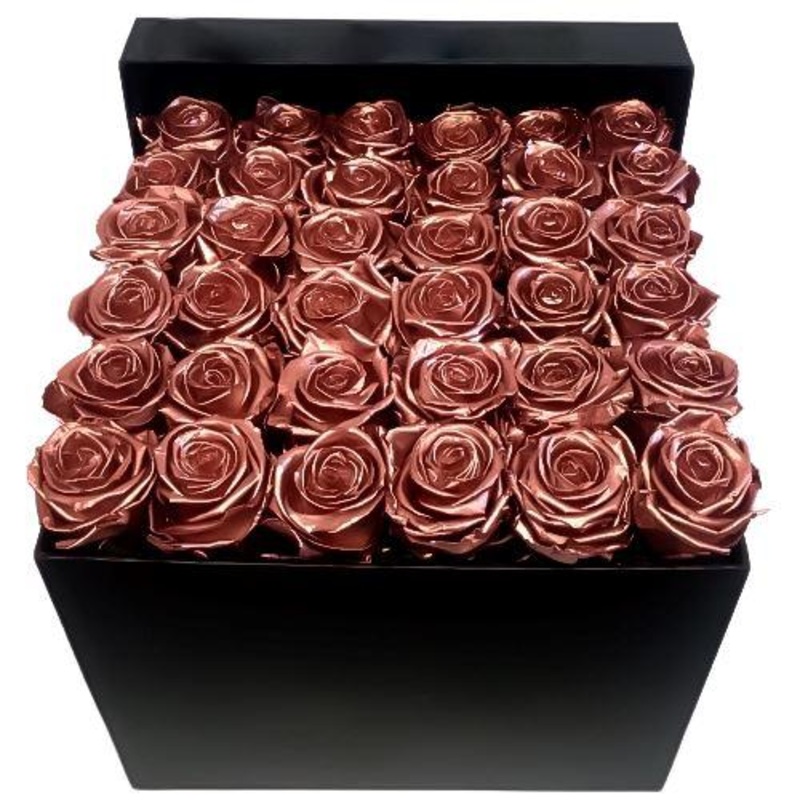 Rose Gold Roses Signature Box-9 Roses & 16 Roses & 25 Roses & 36 Roses & 50 Roses & 80 Roses & 100 Roses-Hat Box & Heart Box & Square Box-Black & Cream & Red