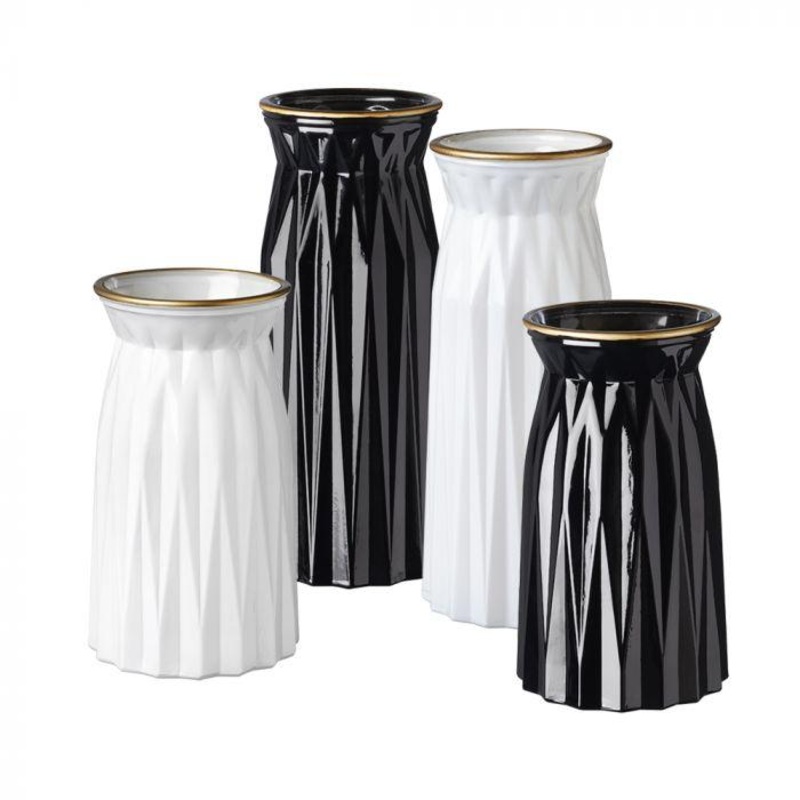 Stylish Geometric Atlas Vase-Black & White-25cmx10cm & 20cmx10cm & Set (2 different sizes)