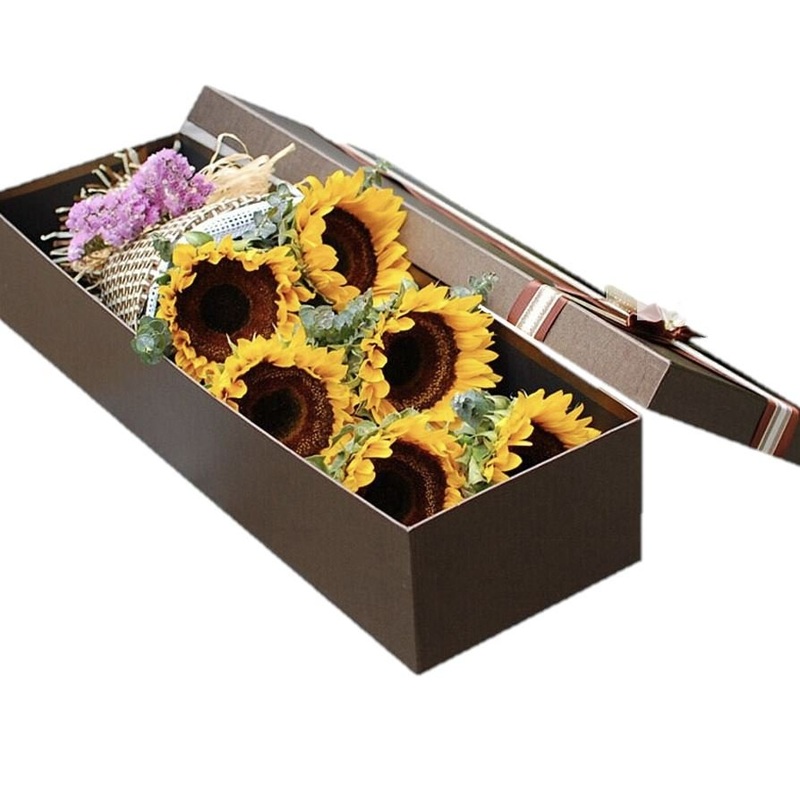 Sunflowers Luxury Box-Small (3 stems) & Regular (6 stems) & Large (9 stems) & Extra Large (12 stems)-GOLD & GRAY & RED & CREAM