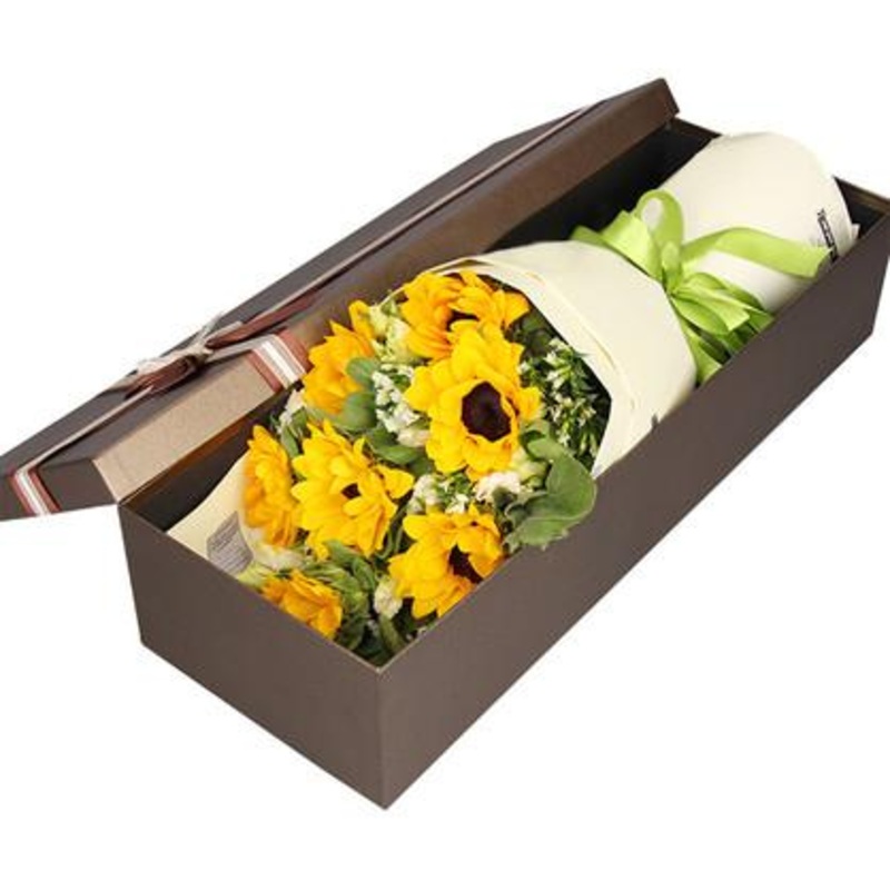 Sunflowers with Greenery in Luxury Box