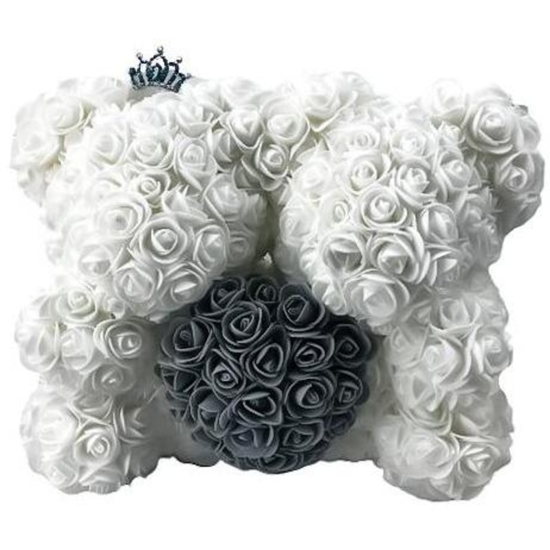 Twin Luxury White and Grey Rose Teddy Bear