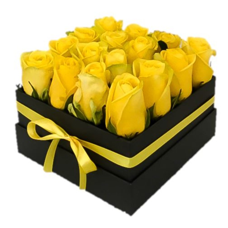 Yellow Roses Box-Medium (9 stems) & Regular (12 stems) & Large (16 stems) & Extra Large 20 stems) & Luxury (25 stems) & Glamour (30 stems) & Exclusive Glamour (36 stems) & Premium (49 stems) & Premium Extra (64 stems) & Premium Plus (81 stems) & Posh (100