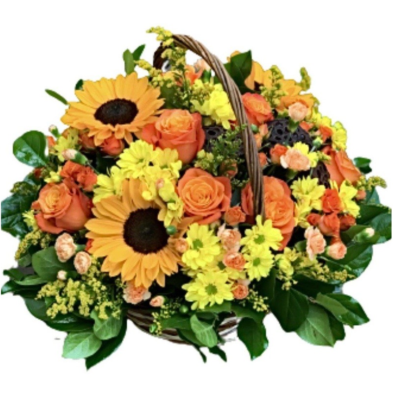 Basket with Sunflowers and Roses