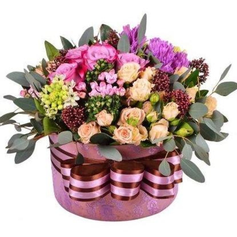 Brightly Coloured Hat Box-Small (20 stems) & Regular (25 stems) & Large (30 stems) & Extra Large (35 stems) & Luxury (40 Stems) & Glamour (50 stems) & Exclusive Glamour (60 stems) & Premium (80 stems) & Deluxe (100 stems)-Hat Box & Heart Box & Square Box-