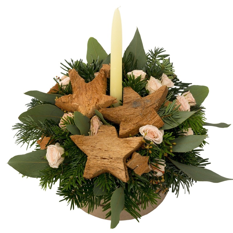 Christmas Box with Stars-Extra Small (7 stems) & Small (10 stems) & Medium (15 stems) & Regular (20 stems) & Large (25 stems) & Extra Large (30 stems) & Luxury (40 stems) & Glamour (50 stems)-Brown Box & Black Box & Cream Box & Red Box & Green Box-Hat Box