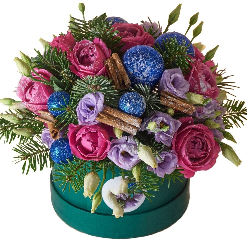 Festive Box with Snow-Extra Small (5 stems) & Small (8 stems) & Regular (10 stems) & Medium (15 stems) & Extra Large (20 stems) & Large (25 stems) & Luxury (30 stems) & Glamour (40 stems) & Premium (50 stems)-Green Box & Navy Box & Pink Box & Black Box &