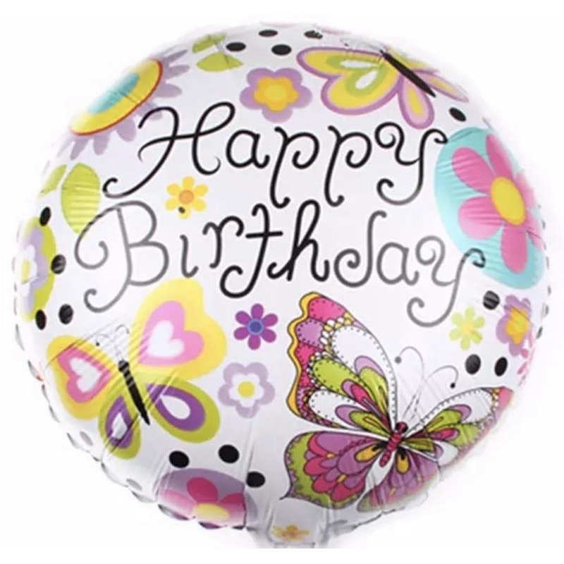 Happy Birthday Butterflies and Flowers Balloon