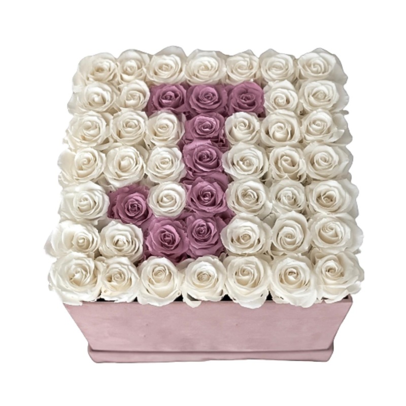 Lavender and White Roses Initial Flower Box