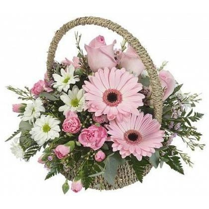 Pastel Flowers in Basket-Extra Small (15 stems) & Small (20 stems) & Medium (30 stems) & Regular (35 stems) & Large (40 stems) & Extra Large (50 stems) & Luxury (65 stems) & Glamour (80 stems) & Exclusive Glamour (100 stems) & Premium (120 stems) & Premiu