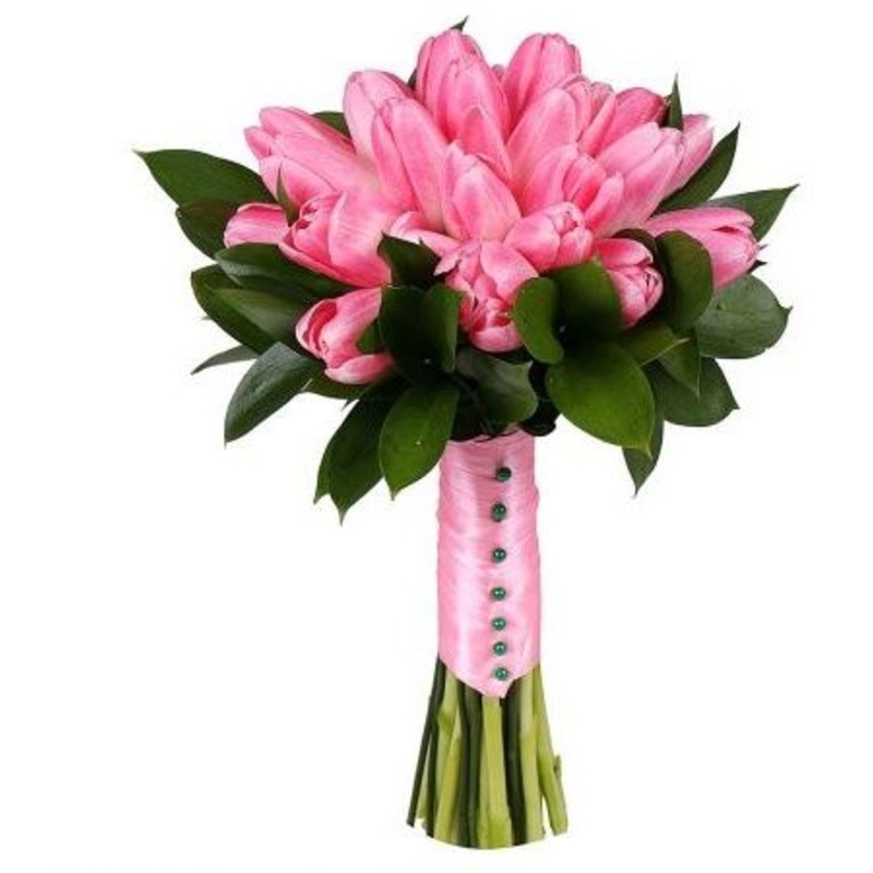 Pink Tulips Bridal Bouquet-Extra Small (20 stems) & Small (25 stems) & Regular (30 stems) & Medium (35 stems) & Large (40 stems) & Extra Large (45 stems)