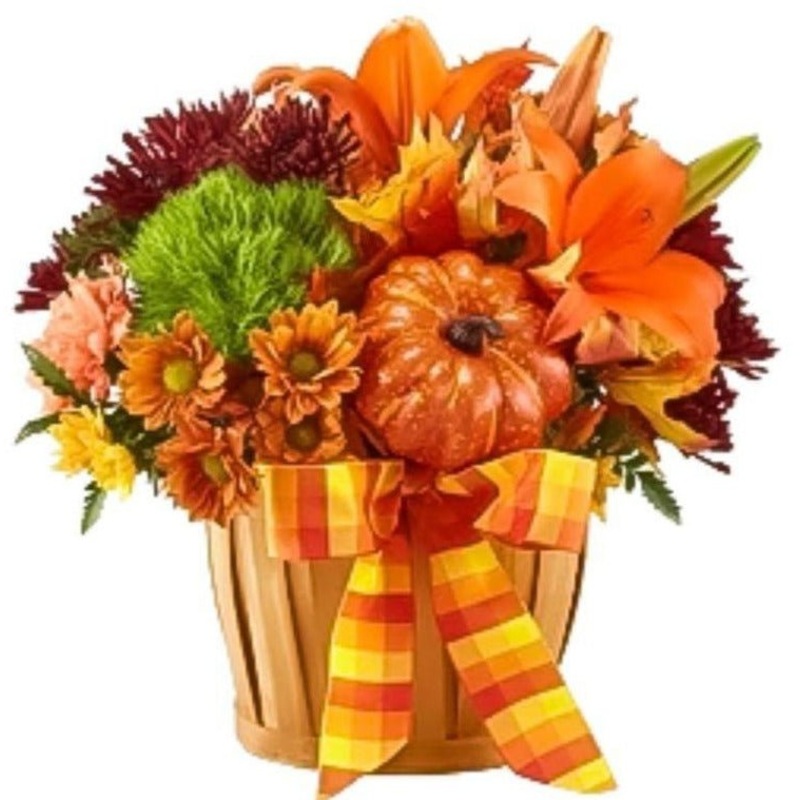 Pretty Halloween Basket-Extra Small (15 stems + 2 pumpkin) & Small (20 stems + 3 pumpkin) & Medium (30 stems + 4 pumpkin) & Large (40 stems + 5 pumpkin) & Extra Large (50 stems + 6 pumpkin)