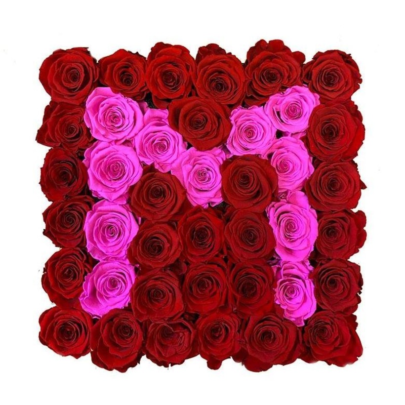 Red and Cerise Roses Initial Flower Box