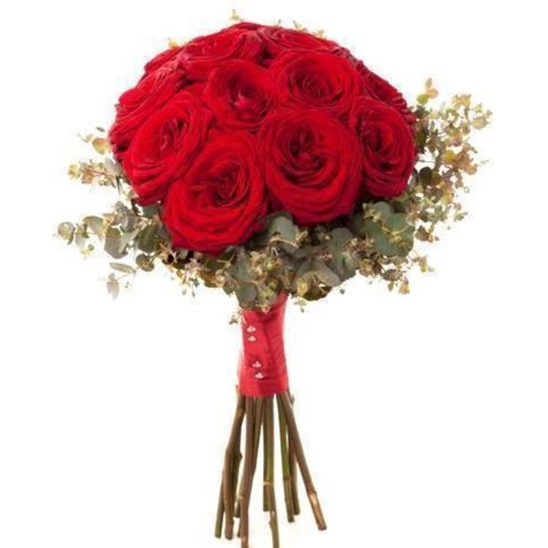 Romantic Red Roses Bouquet With Eucalyptus Bridal Bouquet