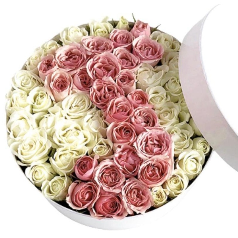 White and Pink Roses Initial Flower Box
