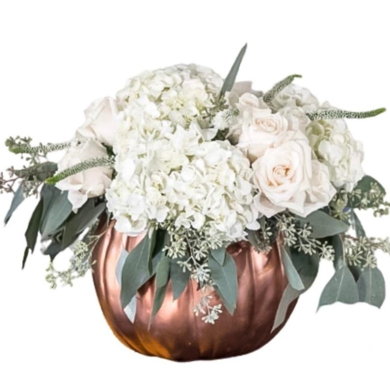White in Rose Gold Pumpkin Arrangement