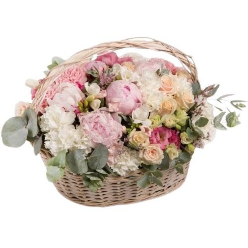 Basket of Pastel Shades Flowers