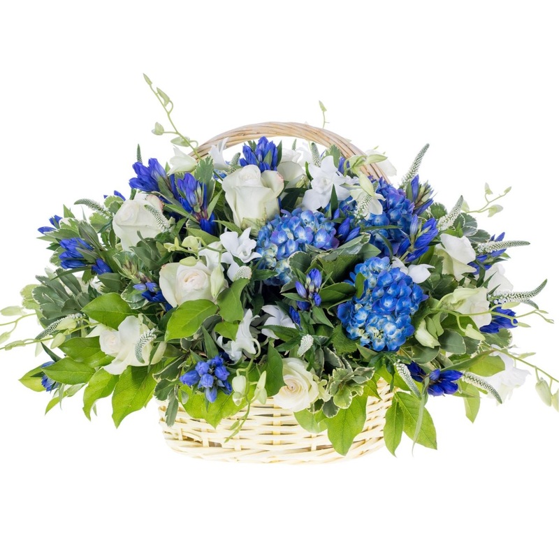 Elegant Blue Basket of Flowers