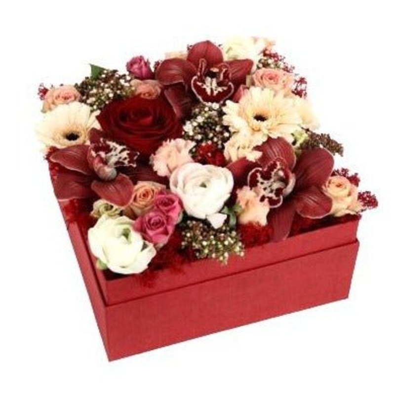 Mix Romantic Flowers Box-Small (12 stems) & Medium (20 stems) & Large (30 stems) & Luxury (42 stems) & Glamour (55 stems) & Exclusive Glamour (70 stems) & Premium (85 stems) & Posh (100 stems)-Square Box & Hat Box & Heart Box-RED BOX & WHITE BOX & BLACK B