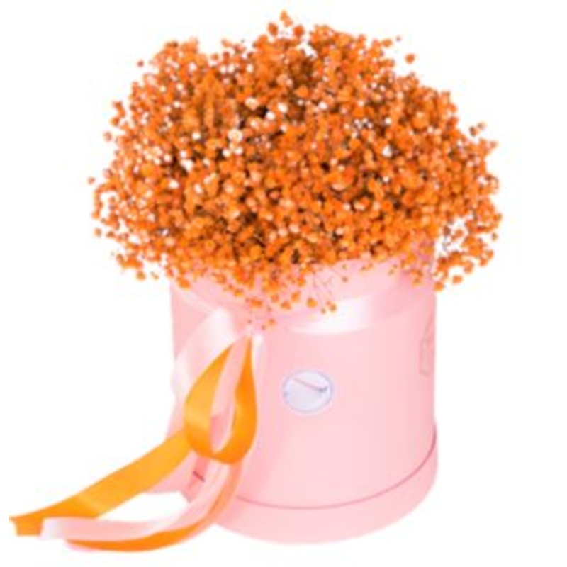 Orange Baby’s Breath Box-Extra Small (10 stems) & Small (15 stems) & Medium (20 stems) & Regular (25 stems) & Large (30 stems) & Extra Large (40 stems) & Luxury (55 stems) & Glamour (70 stems) & Exclusive Glamour (100 stems)-Hat Box & Heart Box & Square B
