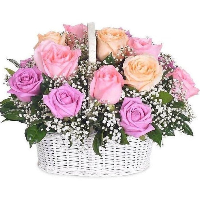 Pastel Roses with Gypsophila Basket