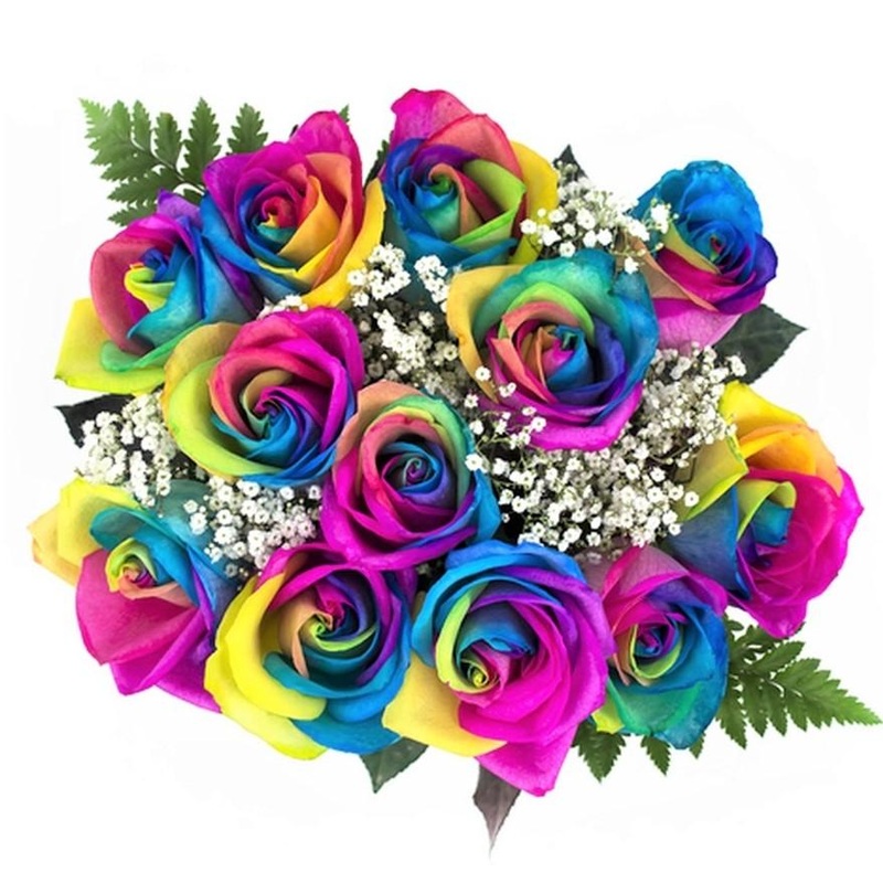 Rainbow Roses with Gypsophila Bouquet
