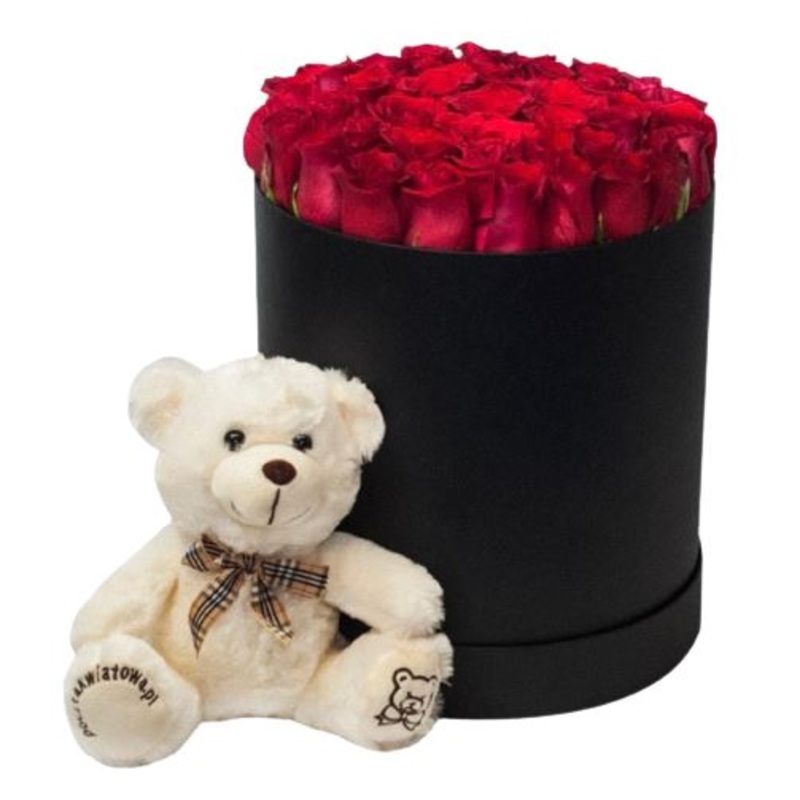 Red Roses Box with Teddy-Small (15 Roses Box + Teddy) & Medium (30 Roses Box + Teddy) & Large (45 Roses Box + Teddy) & Extra Large (60 Roses Box + Teddy) & Luxury (75 Roses Box + Teddy) & Glamour (90 Roses Box + Teddy) & Exclusive Glamour (100 Roses Box +