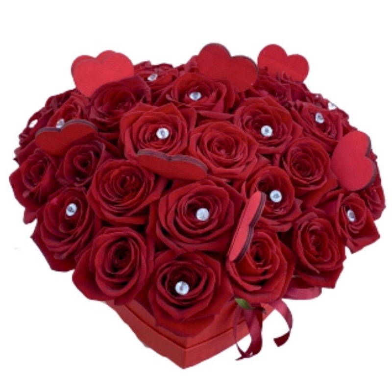 Red Roses with Diamonds Box-Extra Small (10 stems) & Small (20 stems) & Regular (30 stems) & Medium (40 stems) & Large (50 stems) & Extra Large (60 stems) & Luxury (70 stems) & Glamour (80 stems) & Exclusive Glamour (100 stems) & Premium (150 stems) & Pre