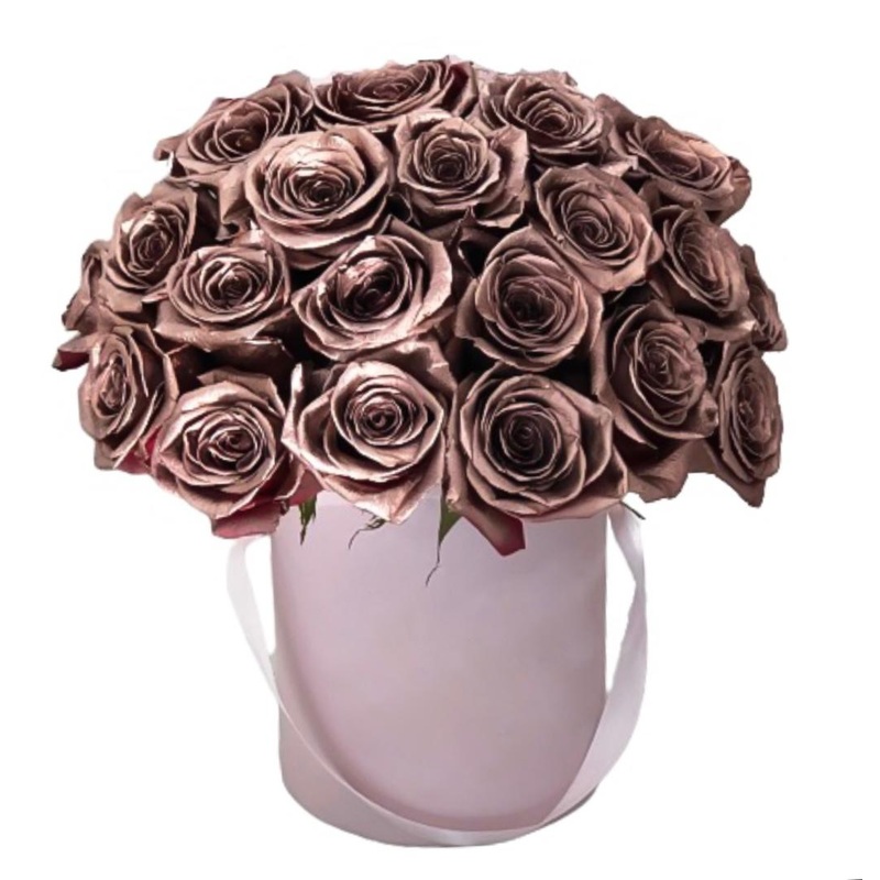 Rose Gold Roses-9 Roses & 16 Roses & 25 Roses & 36 Roses & 50 Roses & 80 Roses & 100 Roses-Hat Box & Heart Box & Square Box-Black & Cream & Red