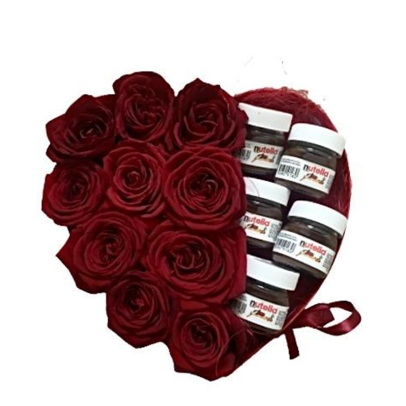 Roses and Nutella Box-Small (10 Roses + 5 Nutella or Jams) & Medium (15 Roses + 13 Nutella or Jams) & Large (20 Roses + 15 Nutella or Jams) & Extra Large (30 Roses + 20 Nutella or Jams) & Glamour (40 Roses + 25 Nutella or Jams) & Luxury (50 Roses + 30 Nut