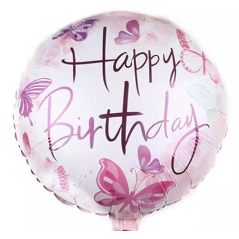 18in Happy Birthday Balloon with Pink Butterfly