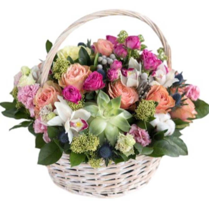 Luxury Amazing Flower Basket-Small (20 stems) & Medium (35 stems) & Large (50 stems) & Extra Large (65 stems) & Luxury (75 stems) & Glamour (100 stems) & Exclusive Glamour (120 stems) & Premium (150 stems) & Premium Extra (170 stems) & Posh (200 stems)-Wh