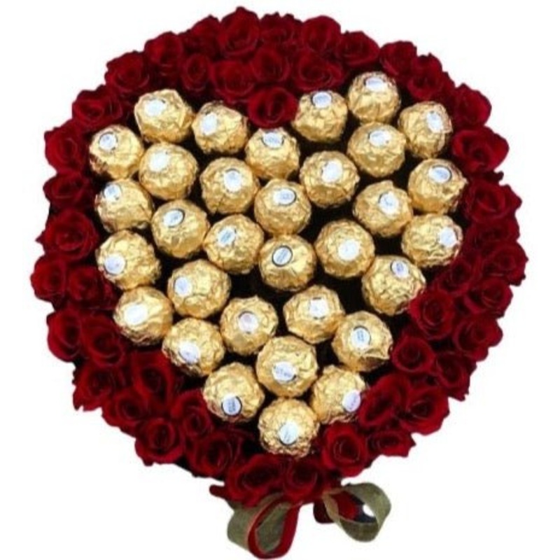 Preserve Roses with Chocolate Heart Box – Rose Head  2cm