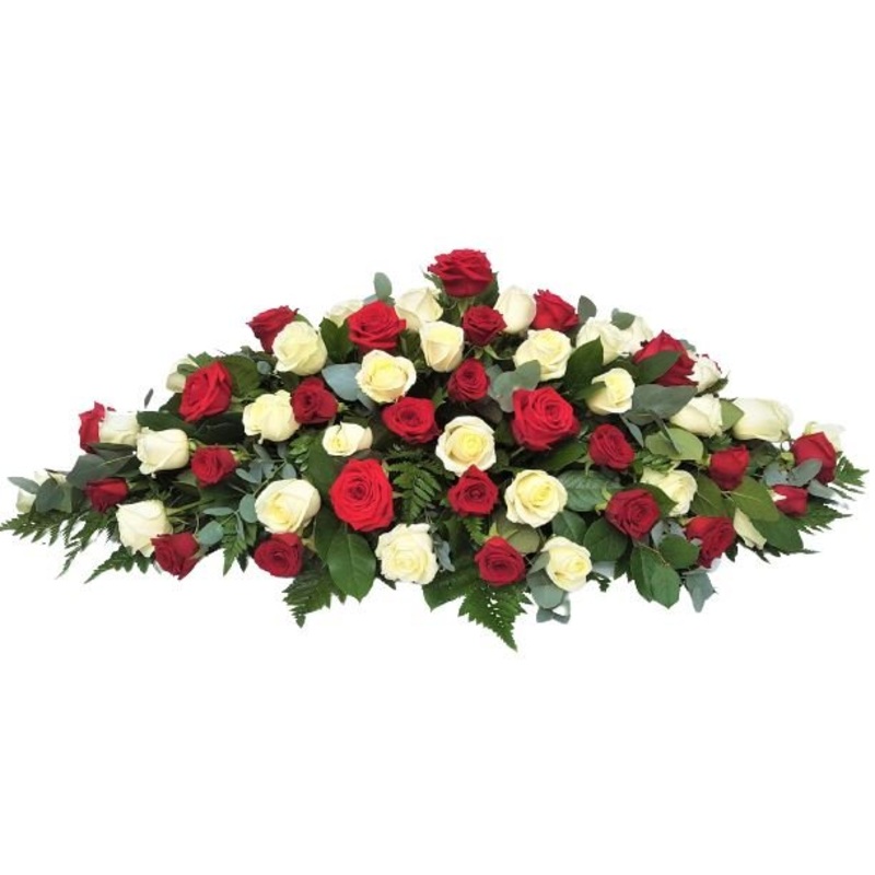 Red & White Roses Casket Cover