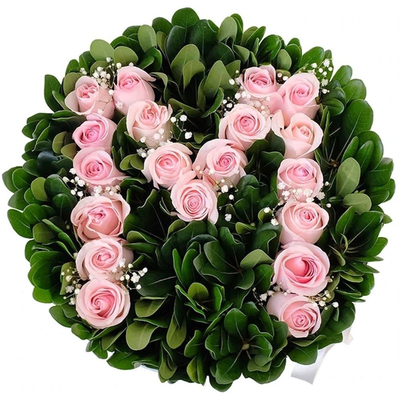 Roses with Greenery and Gypsophila Initial Flower Box