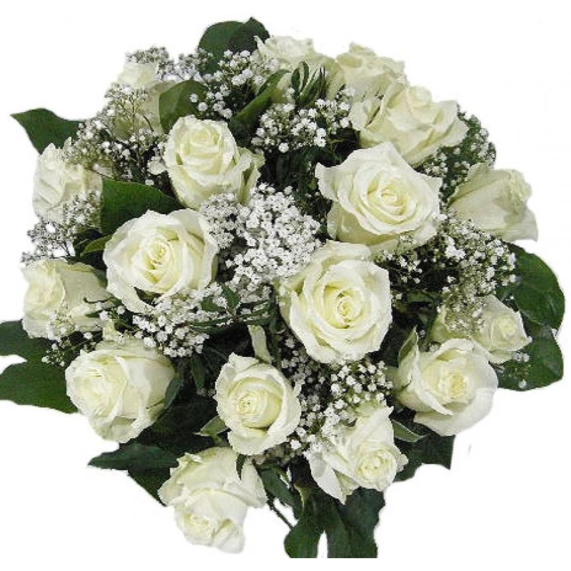 White Roses with Gypsophila Bouquet