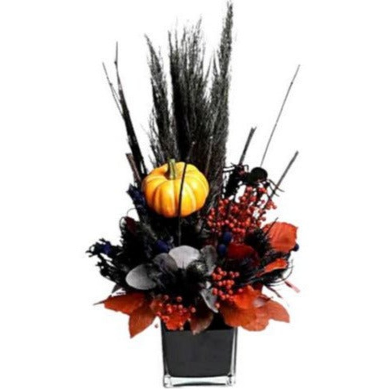 Black Autumn Arrangement in Glass Pot
