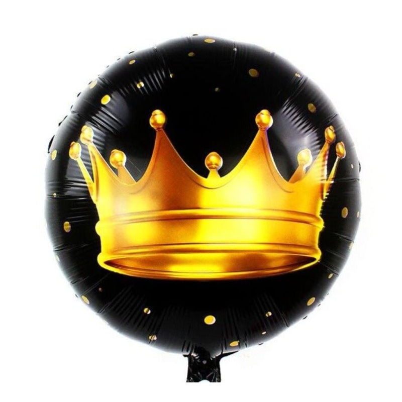 Black Round Balloon with Crown 18 inch