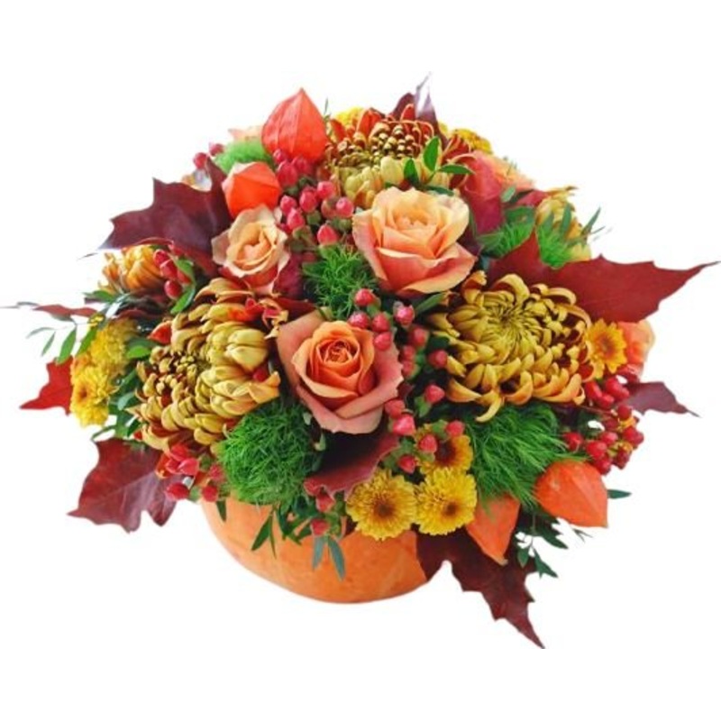 Gold Chrysanthemum Pumpkin Arrangement