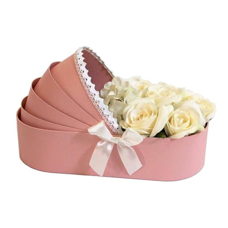 Ivory Roses in Cradle Box-Small (10 Roses) & Medium (15 Roses) & Standard (20 Roses) & Large (30 Roses) & Luxury (40 Roses) & Glamour (50 Roses)-Pink & White & Blue