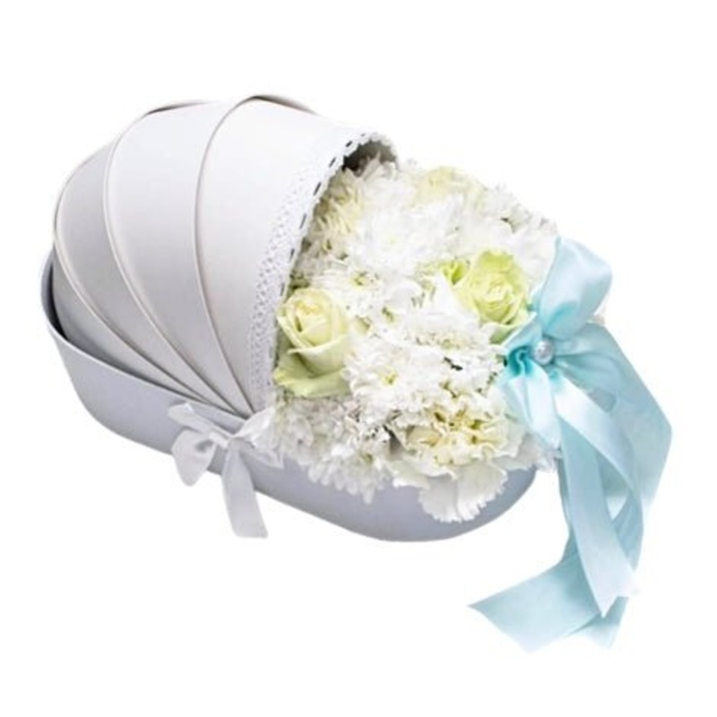 Pure White Flowers in Cradle Box