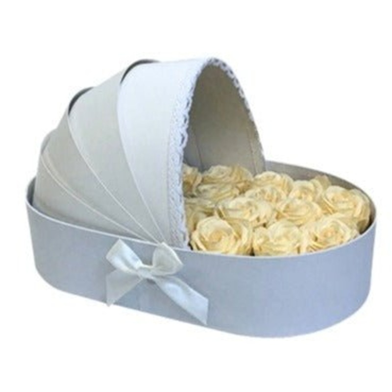 Roses in Cradle-Shaped Box-Small (10 Roses) & Medium (15 Roses) & Standard (20 Roses) & Large (30 Roses) & Luxury (40 Roses) & Glamour (50 Roses)-Pink & White & Blue