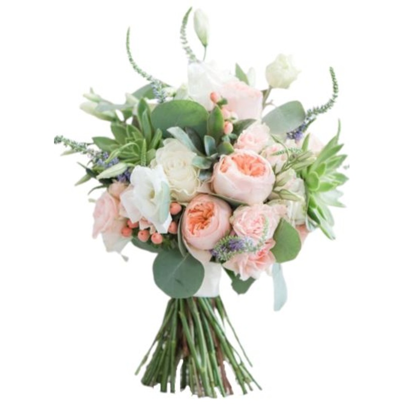 Salmon Roses and Succulent Bridal Bouquet