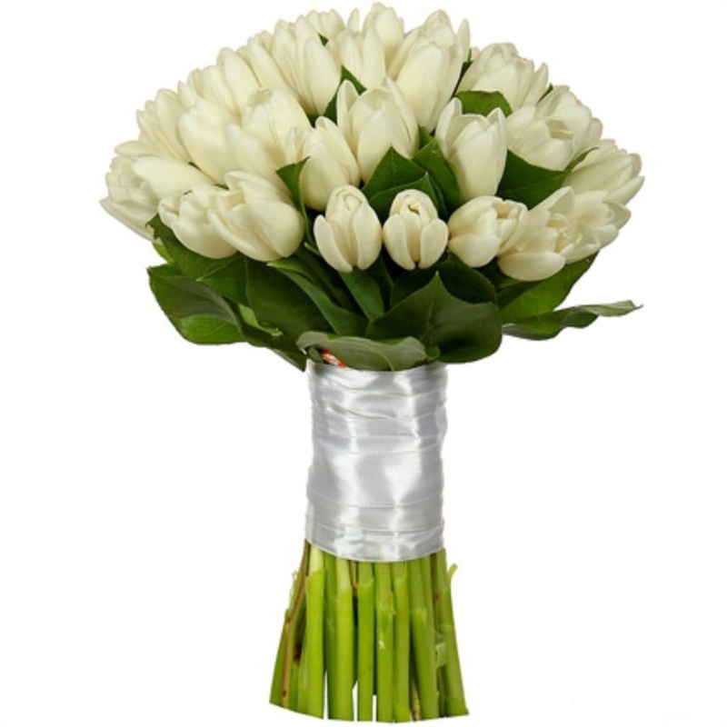 White Tulips Bridal Bouquet-Extra Small (20 stems) & Small (25 stems) & Regular (30 stems) & Medium (35 stems) & Large (45 stems)