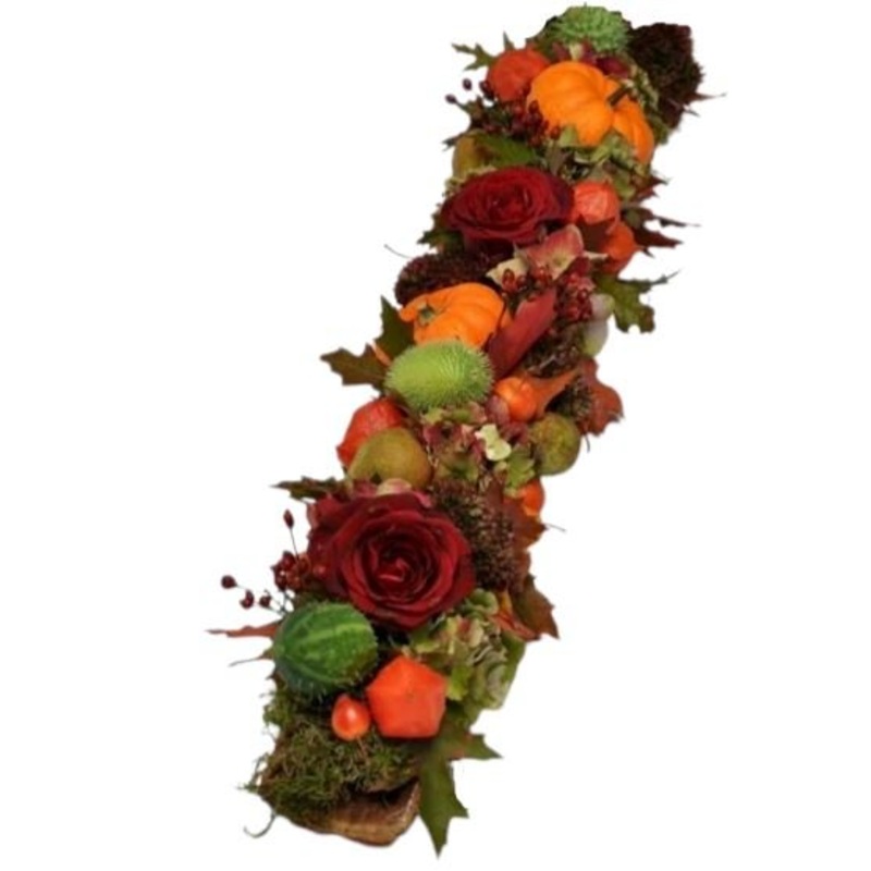 Autumn Orange Arrangement on Wood