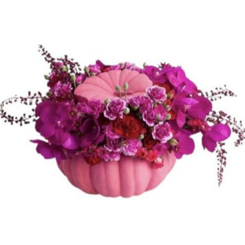 Cerise Flowers Pumpkin Arrangement