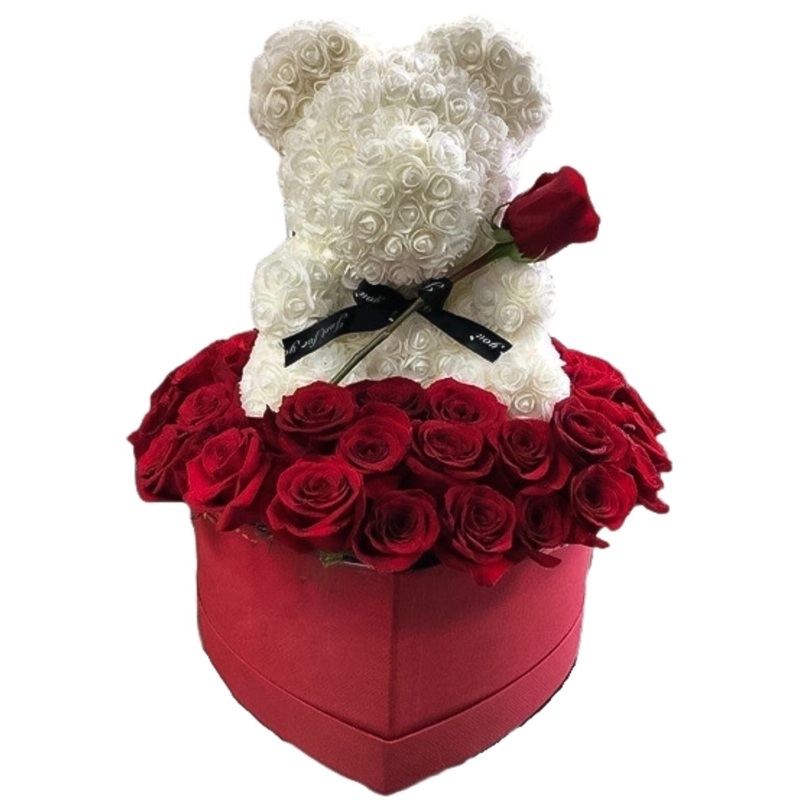 Luxury Roses and Teddy in a Box