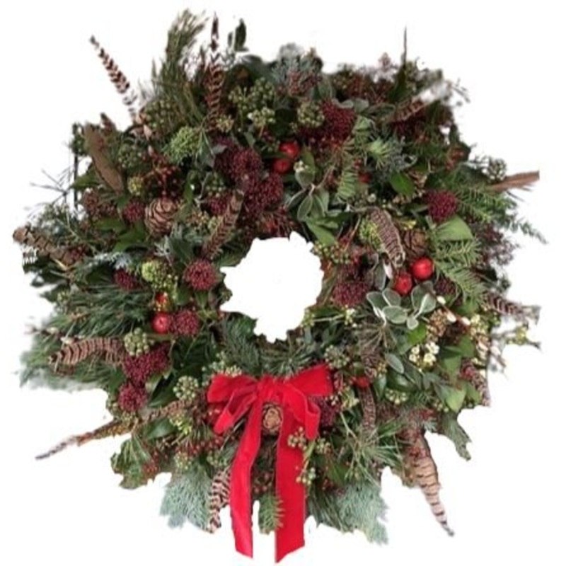 Vintage Red Skimia Door Wreath